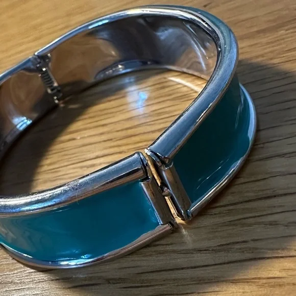 Blue Enamel and Silver Bangle Bracelet - Picture 2 of 3